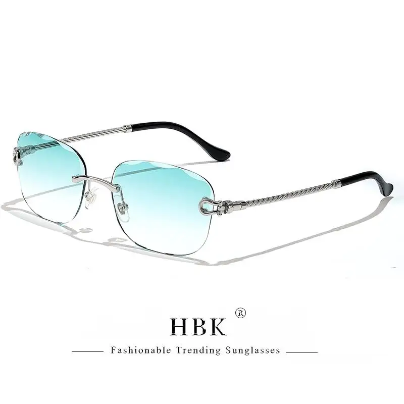HBK Vintage Design Rahmenlose Sonnenbrille Männer Luxus Wellenschneiden Metall Sonnenbrille für Frauen Reisen Einkaufen Shades Brillen UV400 – Detail 15