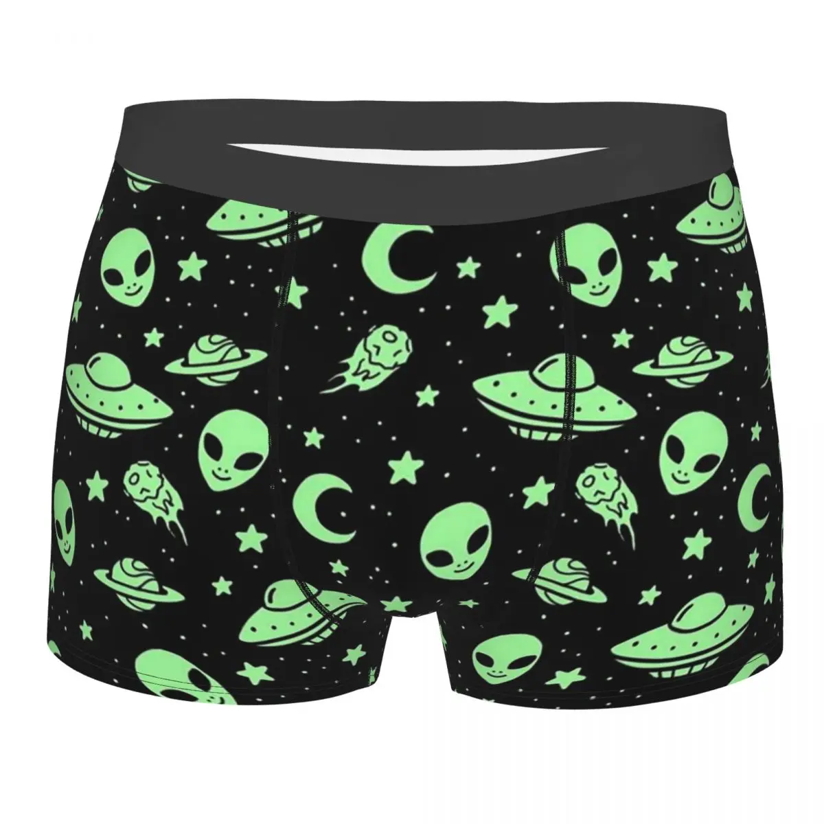 Man Boxer Shorts Panties UFO And Alien Pattern Mid Waist Underwear Male Funny Plus Size Underpants