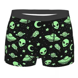 Man Boxer Shorts Panties UFO And Alien Pattern Mid Waist Underwear Male Funny Plus Size Underpants