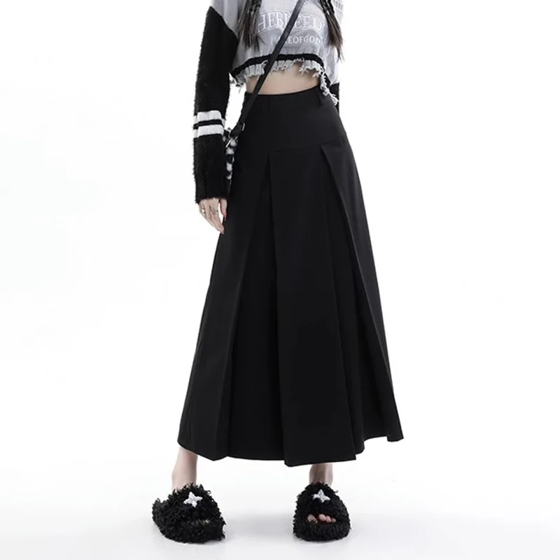 

Autumn High Waist Loose Folds A-Line Solid Color Fashion Ruffle Versatile Casual Office Lady Elegant Temperament Simple Skirts