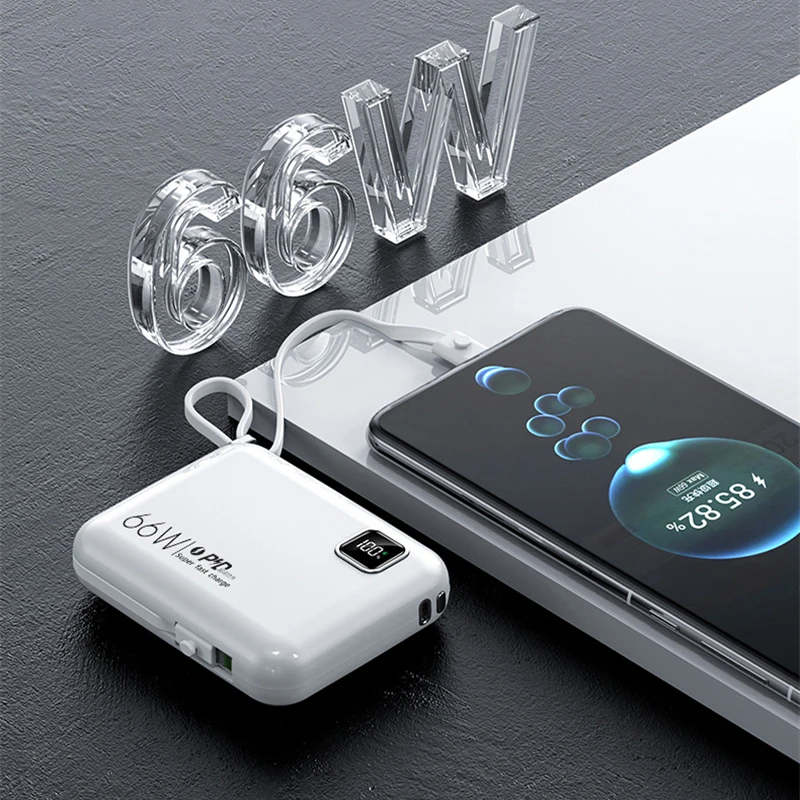 Mini Power Bank with Cable 66W PD Super Fast Charging Powerbank External Battery Pack for iPhone Samsung Huawei Xiaomi Poverbank view 2