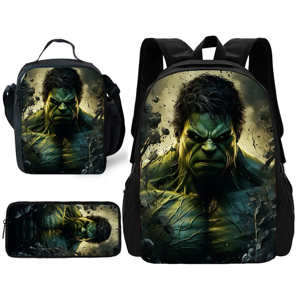 3 pcs set Popular Movie The Hulks Child School Backpack with Lunch Bags ,Pencil Bags ,School Bags for Boys Girls Best Gift