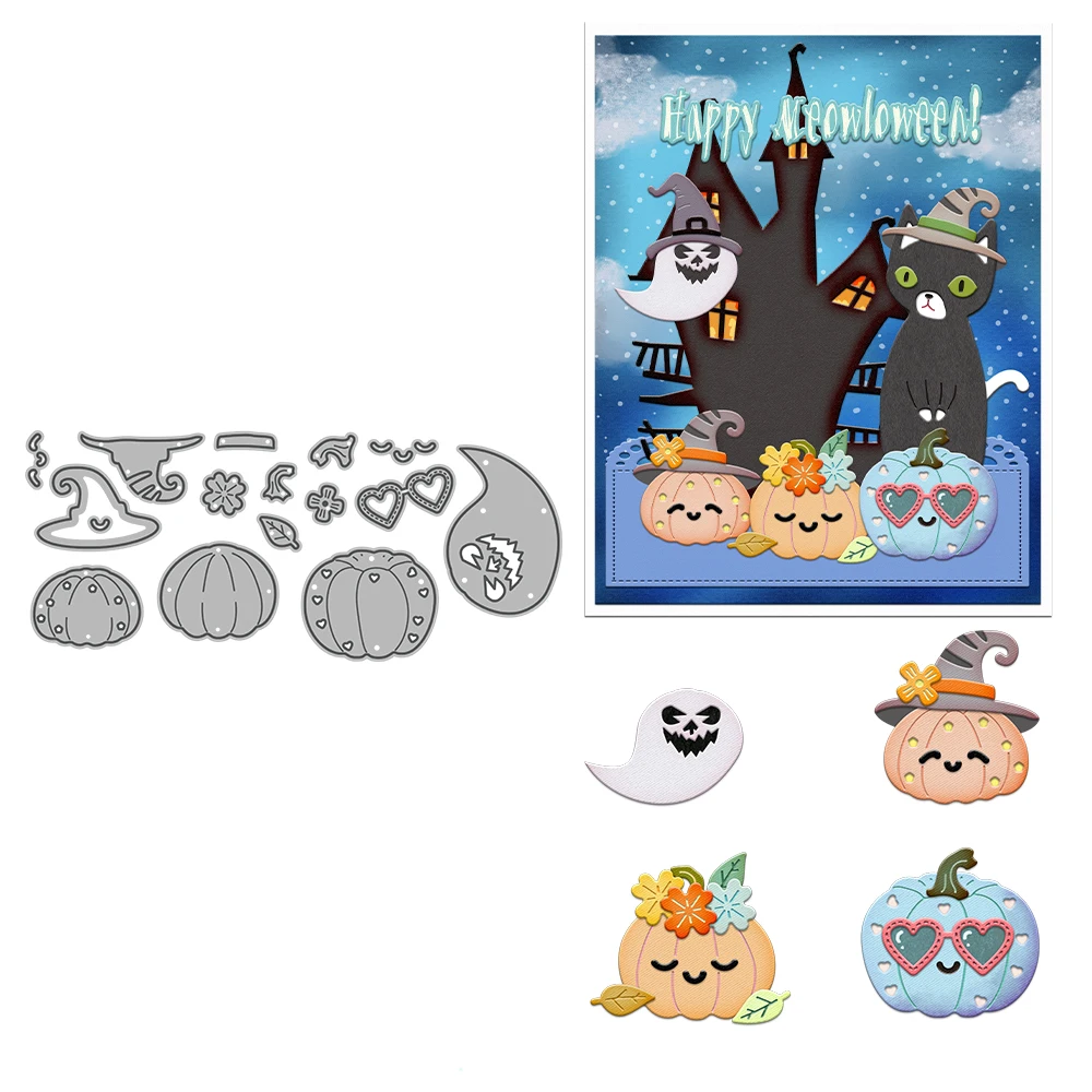 

MangoCraft Halloween Pumpkins Ghost Cutting Dies DIY Scrapbooking Supplies Metal Dies Knife Mold For Card Making Crafts Decor