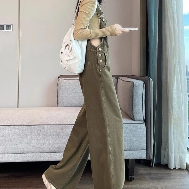 Jeugdige overall dames, broek met wijde pijpen, nieuwe lente- en herfststijl, afslankende losse pasvorm, vintage vloerlengte jumpsuit