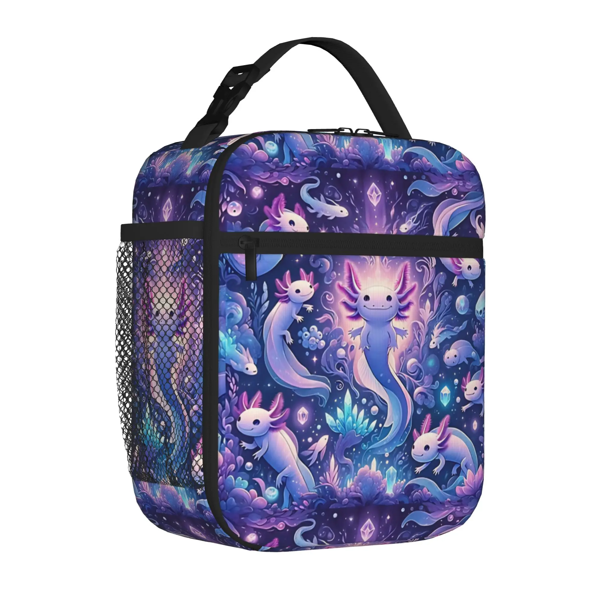 1 Piece Zipper Closure Happy Axolotls Storage Bag Pocket Axolotls School Lunch Food Box Reusable For Lunch Food Bag