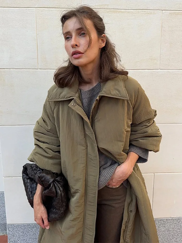 HH femmes ample col rabattu manteaux poches solides femme mode bouton fermeture éclair manches longues longue coton rembourré veste d'hiver