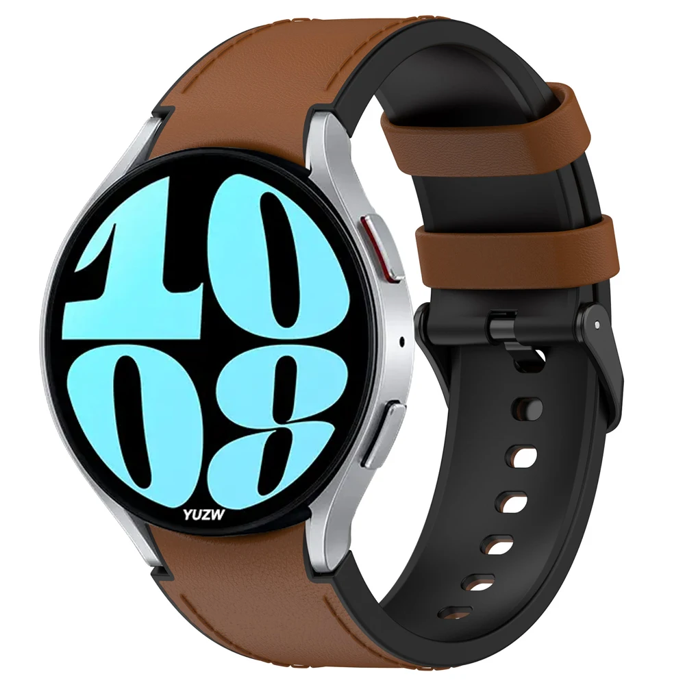 Leather and Silicone Hybrid strap for Samsung Galaxy Watch 4 6 Classic/Galaxy Watch 6 5 4 40mm 44mm Replacement Band Bracelet