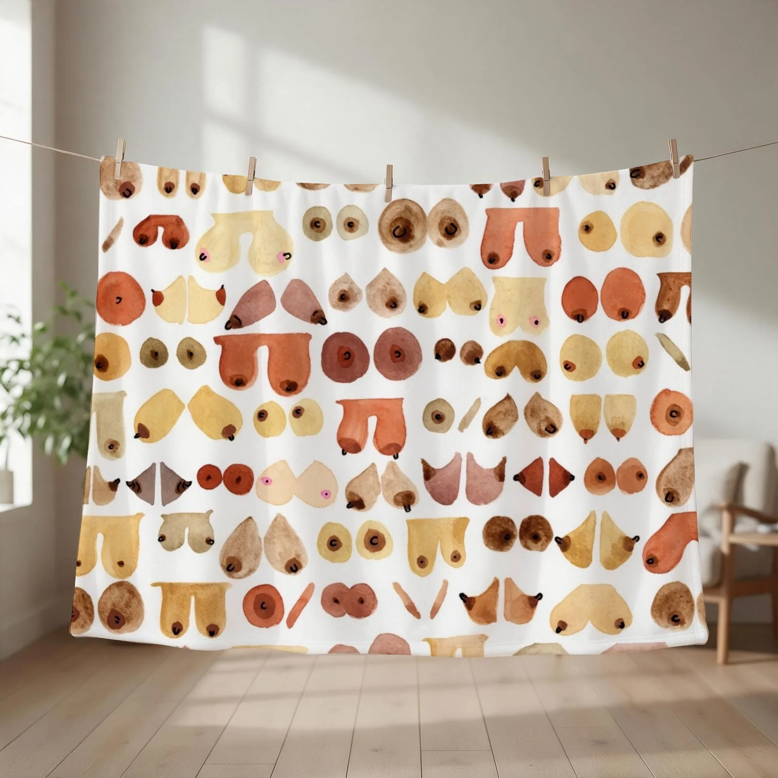Boob Love Original Breast Watercolor Design Throw Blanket Decorative Throw Softest Thermals For Travel Custom Blankets