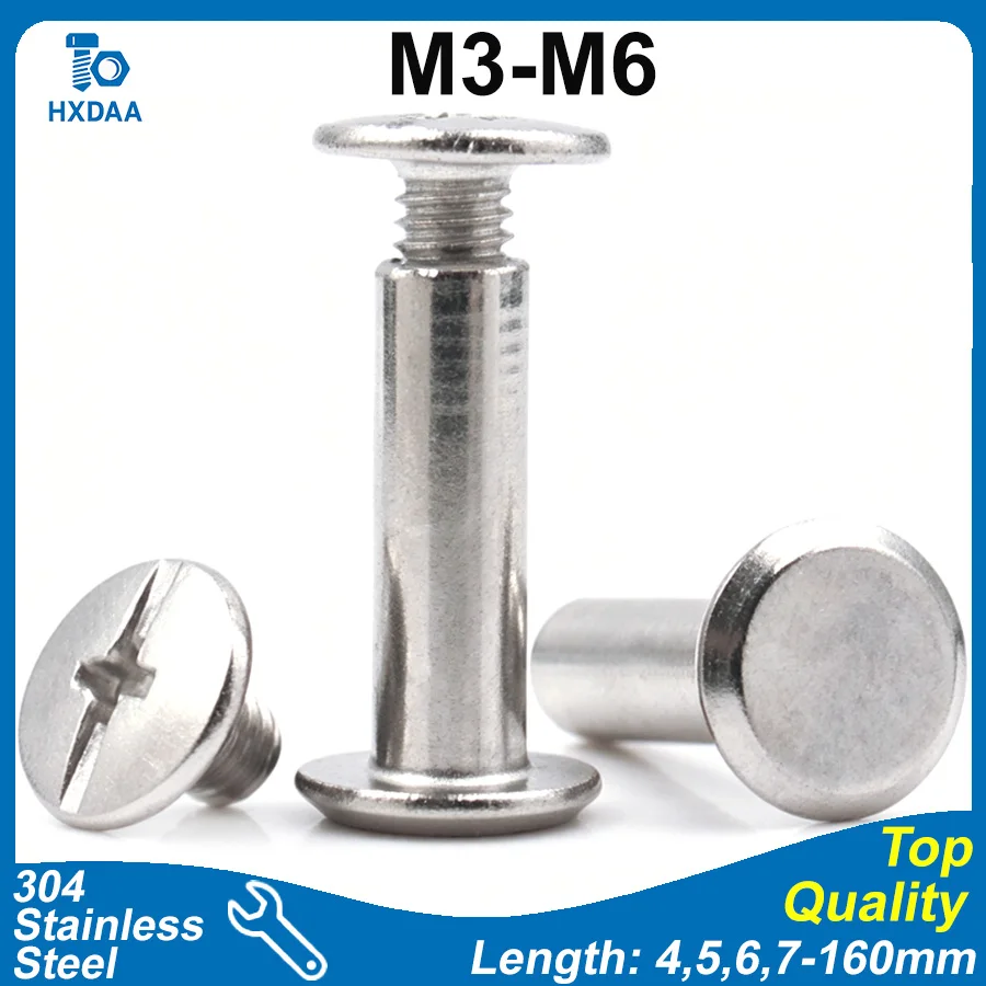 10pcs 304 Stainless Steel Phillips Chicago Screws Cross Recessed Binding Screw Post Rivets M3 M4 M5 M6