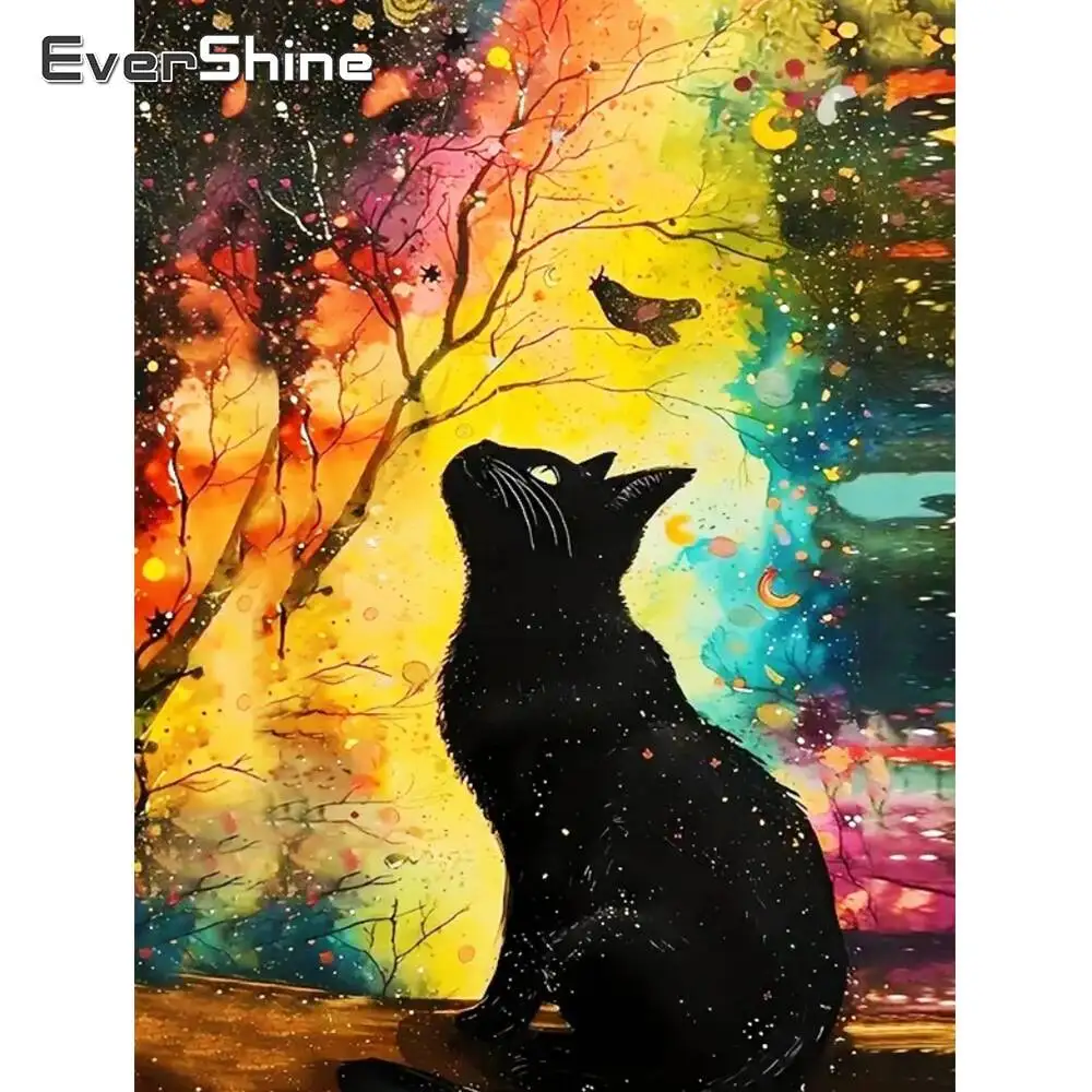 Evershine Tier Diamant Stickerei schwarze Katze Malerei Cartoon geeignet für Erwachsene Anfänger Diamant Mosaik handgemachtes Geschenk