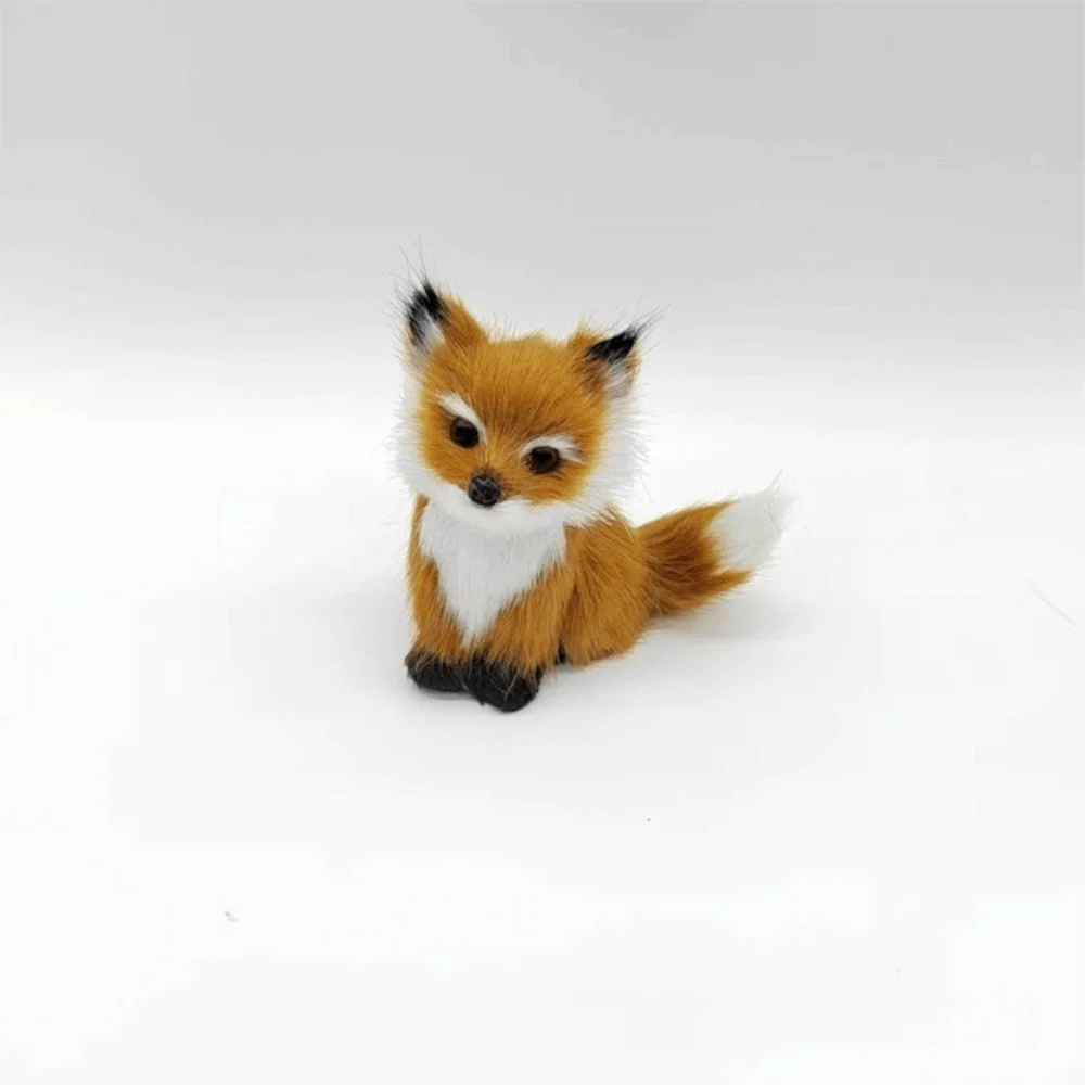 Mini Plush Simulation Fox Artificial Animal Furry Plush Fox Doll Toy Figurine Desktop Ornament Squatting Sitting Fox Model