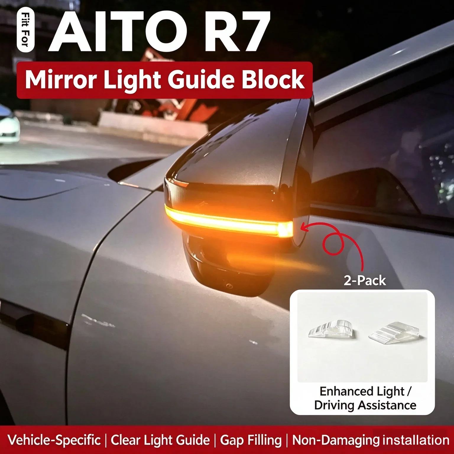 Rearview Mirror Small Blue/Yellow Light Guide Block for AITO R7  Intelligent Driving Assist Steering Light