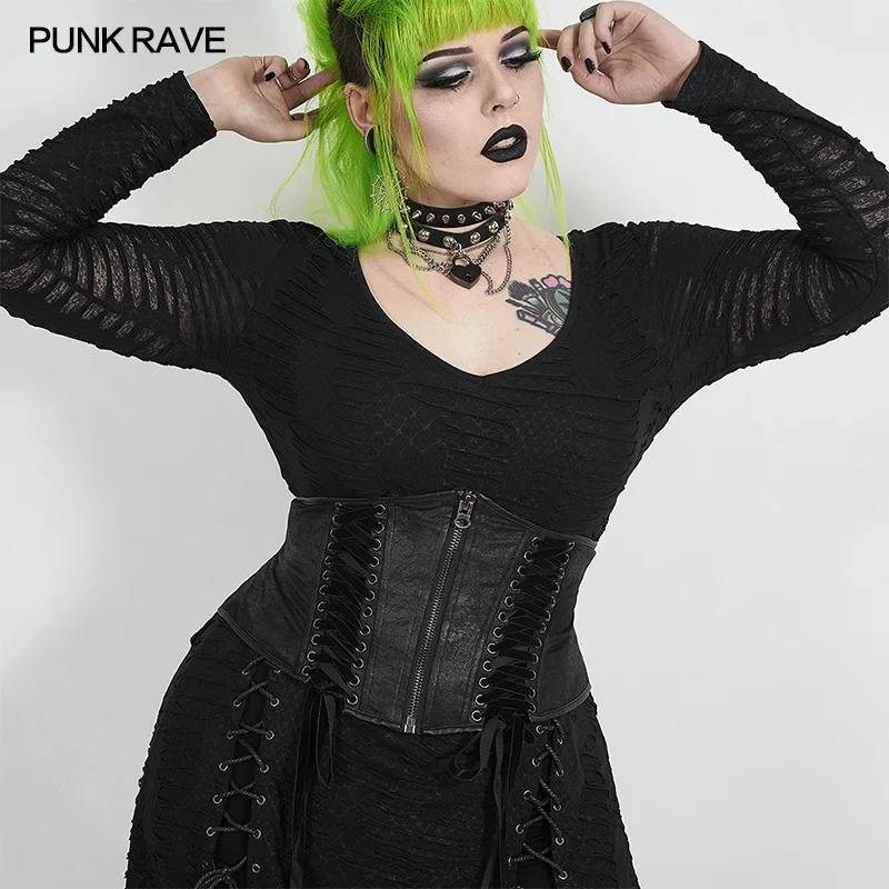 PUNK RAVE  Women\'s Gothic Personality Handsome Front Centre Eyelet Corset Fashion Cool Cosplay Stage Performance Girdle