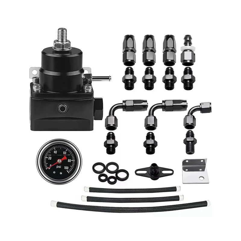 

Adjustable Fuel Pressure Regulator Kit Oil 0-100Psi Gauge -6AN Black