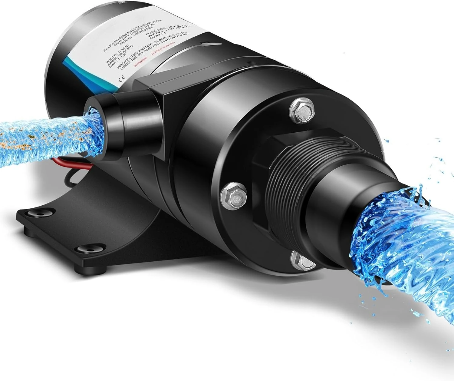 Open Flow Self-Priming Anti-Clog Run-Dry, 12 GPM Macerator Pump with Thermal Protection and Waste Evacuation,for RV,Yacht,Marine