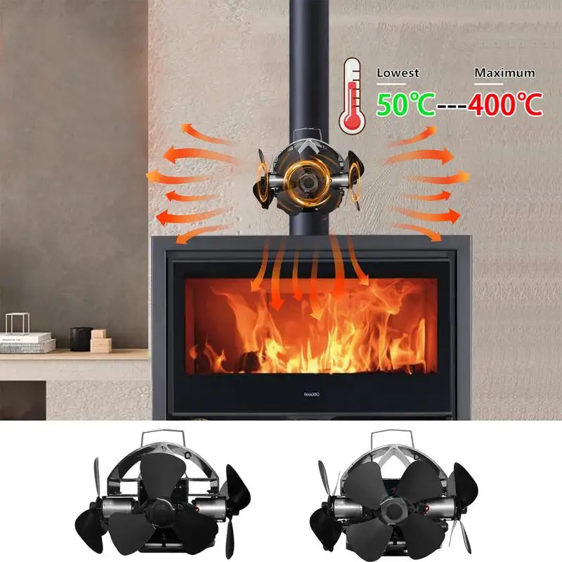 360 Rotating Fireplace Fan 3/4 Blades Heat Powered Stove Fan Log Wood Burner Eco-fan Quiet Efficient Heat Distribution Stove Fan