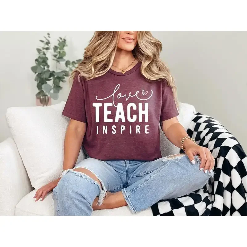 Teach Love Inspire T Shirt Cute Teacher Elementary School Preschool Learning