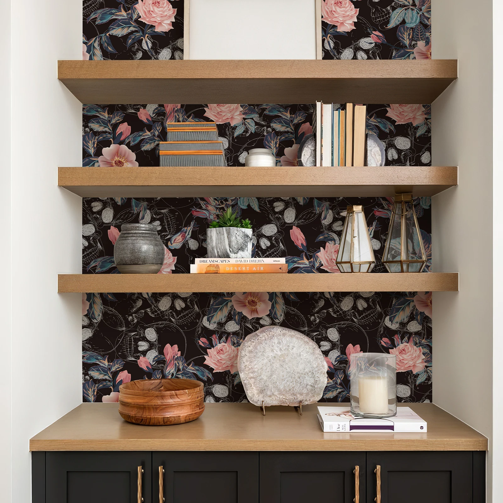 Retro Halloween Skull Rose Wallpaper Waterproof Peel And Stick Festival Wall Contact Paper Chic Pink Flower Cabinet Sticker