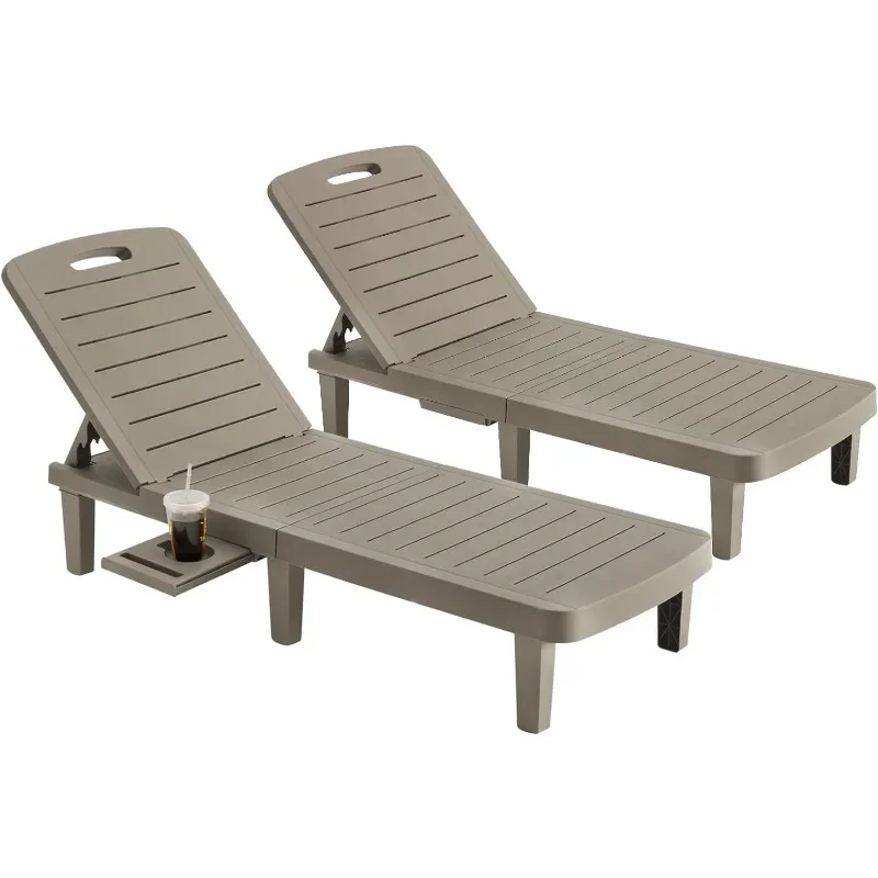 Oversized Outdoor Chaise Lounge Chair Set of 2, 5-Level Adjustment Backrest, Extra Widen Chaise with Cup Holder Easy Assembly