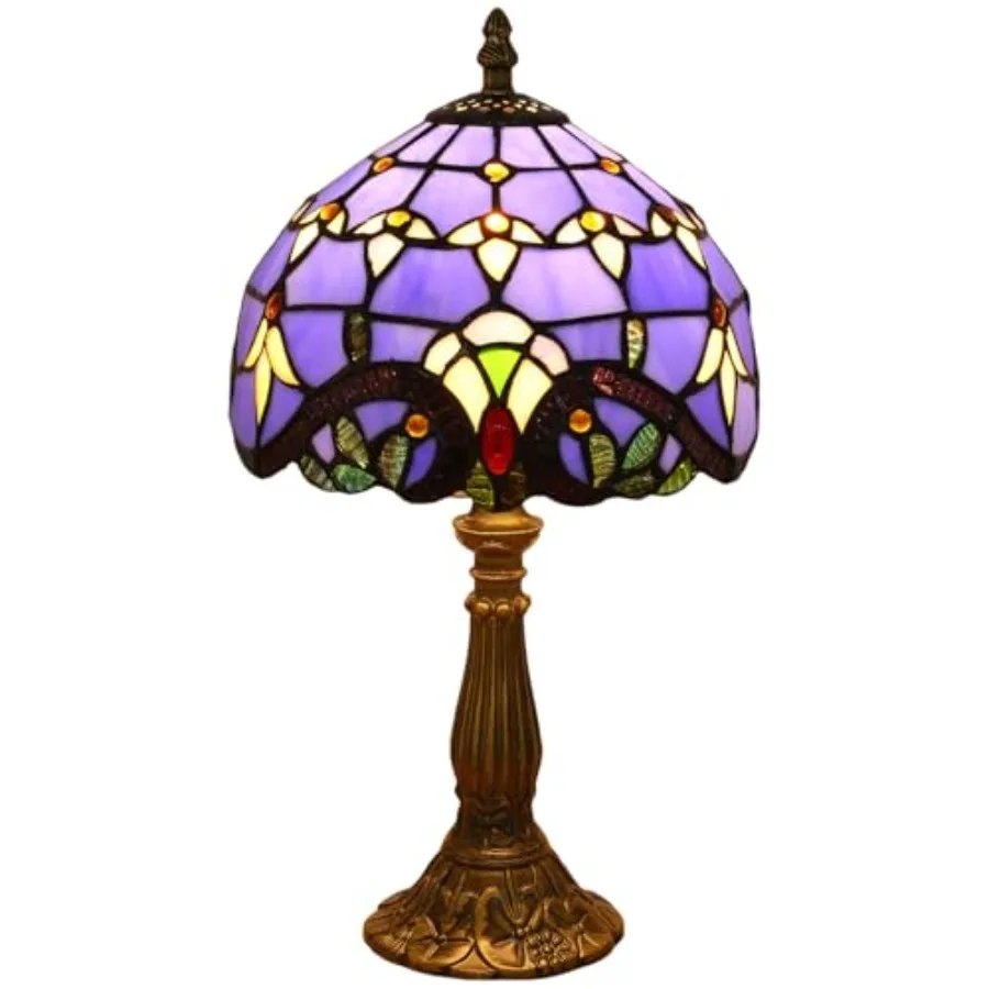 

Tiffany Style Table Lamp, Baroque Style Stained Glass Lamp, 8 Inch Small Antique Lamp, for Bedside Nightstand Bedroom Living Ro