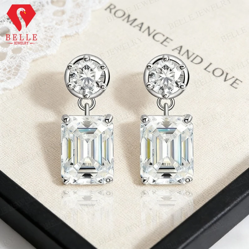 

Серьги с муассанитом смешанной огранки, круглые и изумрудные D, белый цвет, белое золото, желтое золото, современные серьги-гвоздики, ювелирные изделия, подарок для нее