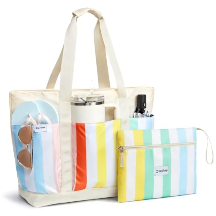 

Beach BagWaterproof Beach Tote Pool Bags for Women Compatible with Cup Foldable for Weekender Travel