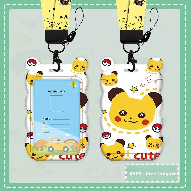 Pikachu Card Holder Set - Cute Wave Design Bus/Subway Pass Case with Neck Strap for Students
