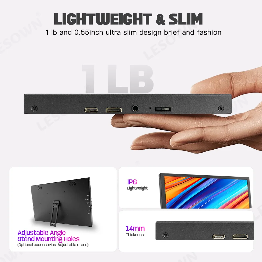 LESOWN 10.1 Inch Touchscreen Mini Display 1024×600 IPS LCD Auxiliary Portable Monitor for PC Xbox PS4 Windows Driver-Free Setup