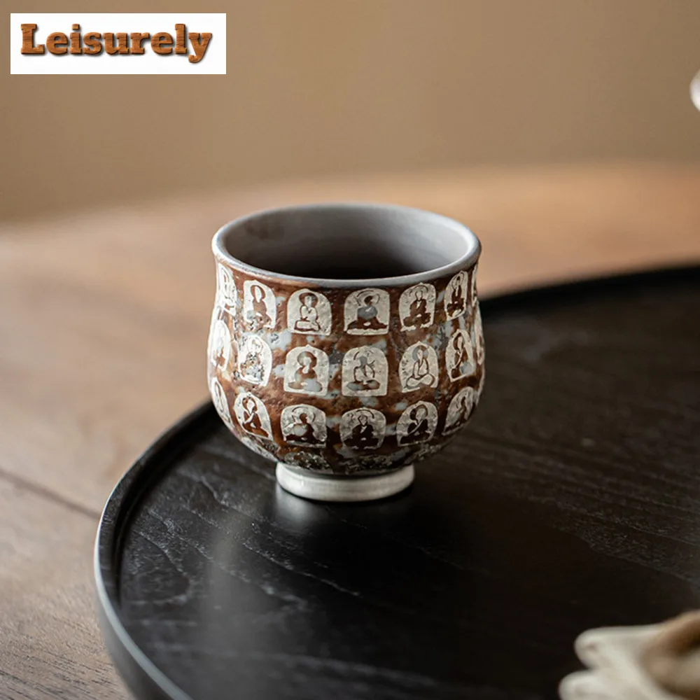 50ml Retro Old Rock Clay Tea Cup Handmade Buddha Gilded Silver Ceramic Master Cup Tasting Big Belly Tea Bowl Chazhan Teaware