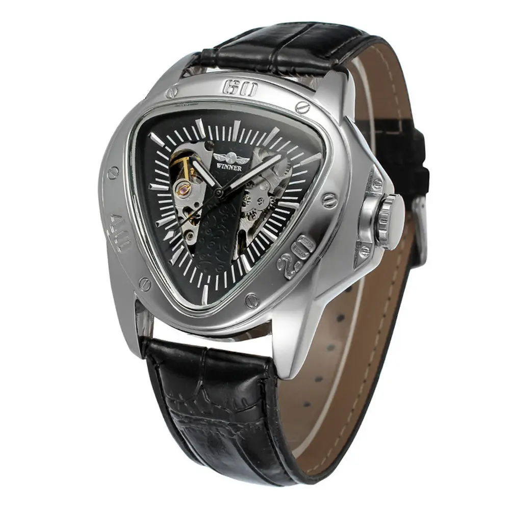 

Men Automatic Mechanical Wrist Watch Black Silver Stainless Steel Band Business Mechanical Watch Hour Minute Second Display