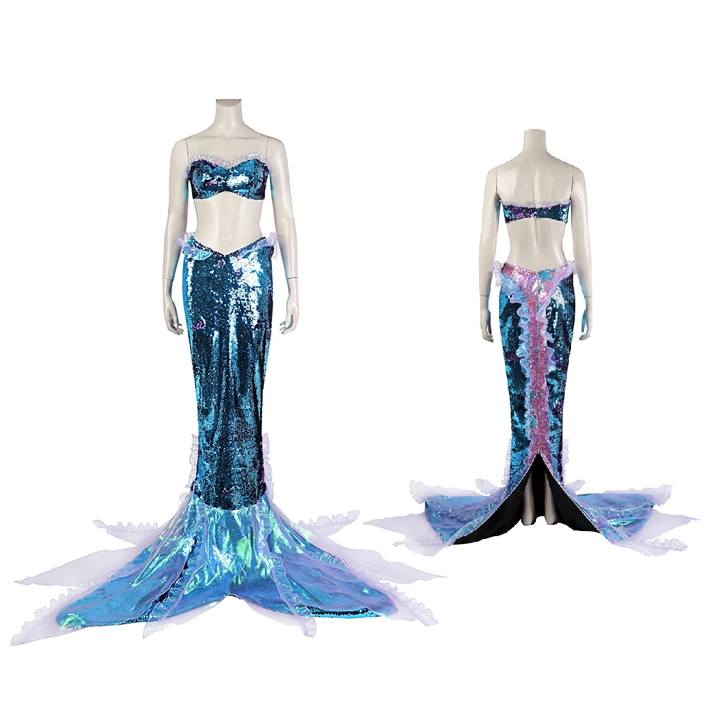 

Movie Cosplay Princess Ariel Costume Women Girls Sexy Glitter Sequin Tube Top Mermaid Skirt Halloween Party Ball Gown