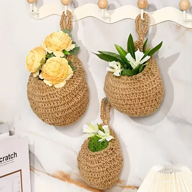 Handwoven Hanging Wall Fruit Vegetable Basket Organizer Container Decor for Garden Kitchen Mount Wall Flower Storage Retail
