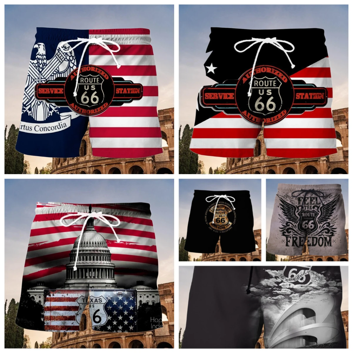 

Route USA 66, летние мужские шорты с 3D принтом, повседневные удобные пляжные шорты, шорты для плавания для скейтборда, мужские и женские короткие плавки