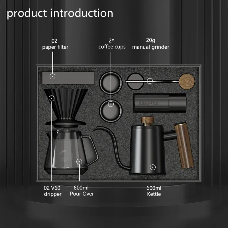 DHPO Luxury Elegant 6 Pieces Arabic Coffee Gift Set with Manual Grinder Barista Coffee Tools Set Premium Coffee Kit