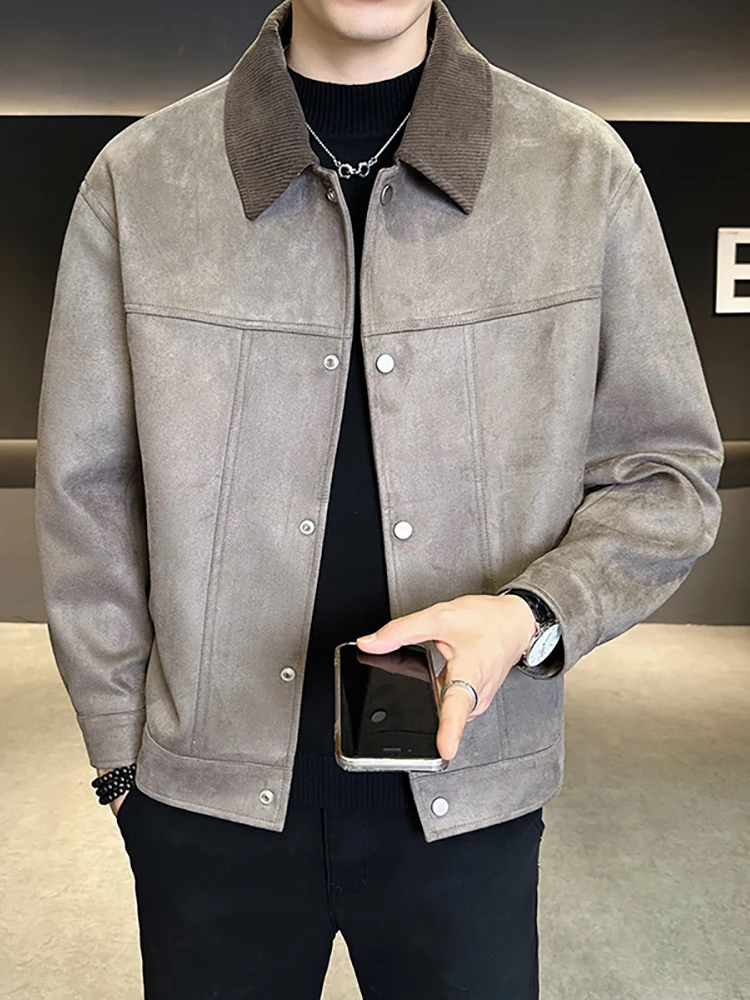 

Men's Suede Jaet Spring Autumn 2025 New Trendy Brand Haome High-End Feel Patchwork Stand Collar Biker Sle Casual Faion