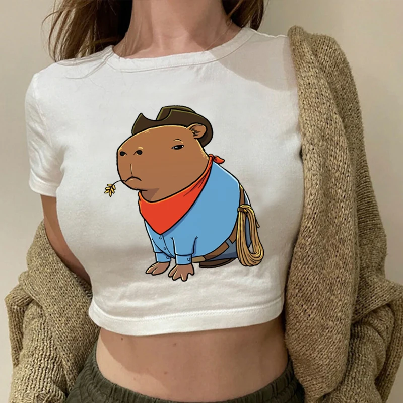 Capybara Ballerina Costume Graphic T Shirt Capybara Cowboys Print Crop Tops Streetwear Casual Soft O-Neck Women's Y2K Baby Tees