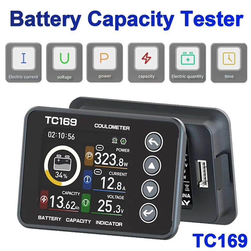 AS94-TC169 High Precision Coulombmeter DC6-60V Lithium Battery Capacity Tester Indicator Color Screen Power Meter Ammeter