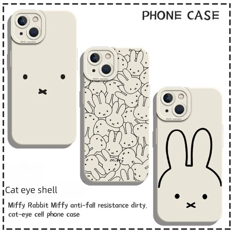 

New Miffy Phone Case for iPhone 11-15 Promax All Series Universal Cartoon Full Edge Dustproof and Anti Drop Soft Case