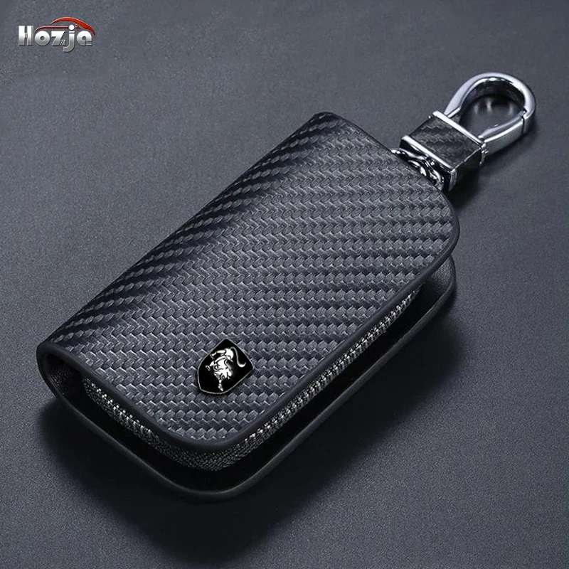 Carbon Fiber Pattern Leather Car Key Case Zipper Key Cover for FORTHING S50 EV T5 EVO LINGZHI 2024 2023 2022 2021 Accessories