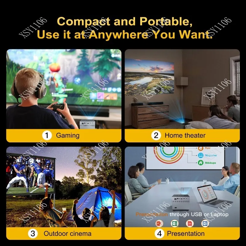 8K Decoding Portable Projector - 4K UHD Home Theater with Screen Cast for Bedroom Wall Projection