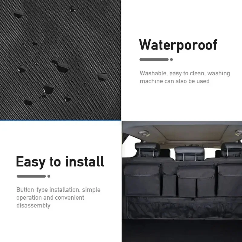 JFBONIN Rücksitz-Kofferraum-Aufbewahrungstasche mit 9 Fächern, Oxford Wasserdichter Mehrtaschen-Kofferraum-Organizer – Detail 7