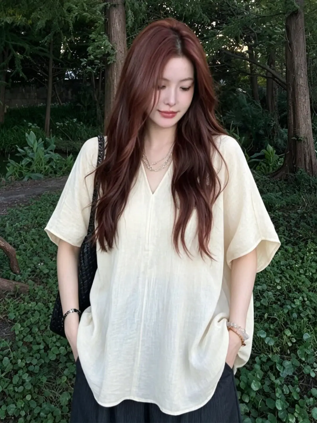 

Unique Large Size Women's Short Sleeve Shirt Imitation Linen Fabric Cleanfit Style Loose Fit Breathable Summer Fashion Top