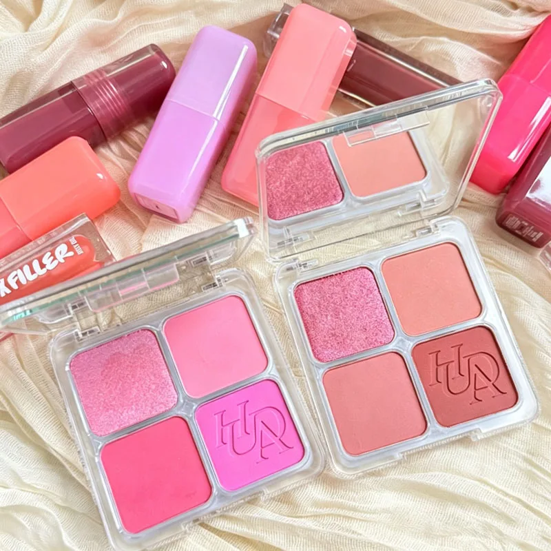 Hot Beauty 4‑Color Blush Palette Matte Shimmer Cheek Powder Faux Filler Plumping Lip Gloss Multi‑set Makeup Shades Cosmetic Gift
