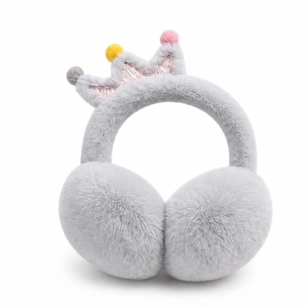 Warm Cartoon Crown Ear Muffs Soft Windproof Faux Fur Earmuffs Portable Winter Ear Protection For Girls Kids