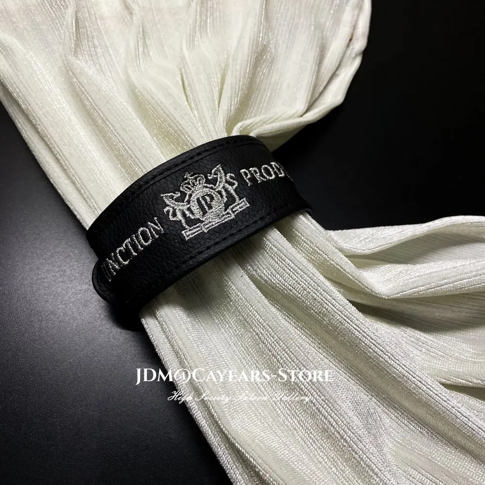 Cayears JDM Junction Produce  Silvery JP Lettering Black Ties Curtains White Velvet Pleuche Luxury Car Window Shade Valance
