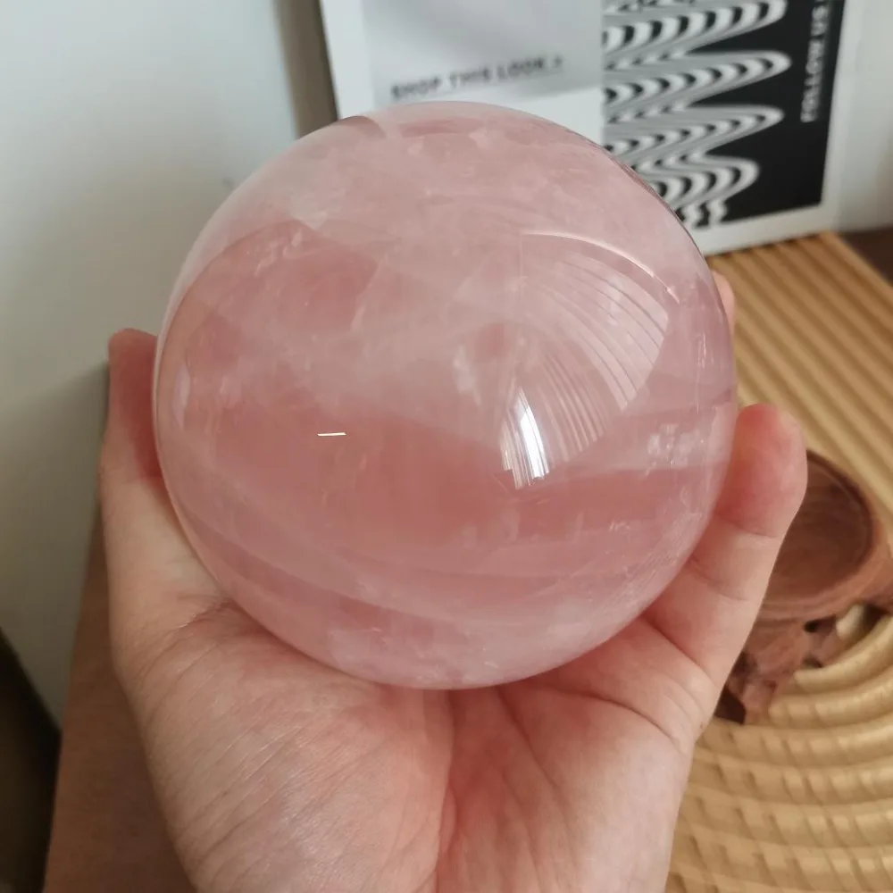 Sfera di pietra preziosa di cristallo di guarigione di quarzo rosa naturale da 11cm grande palla per Reiki Balancing Meditation Energy Home Office Decoration