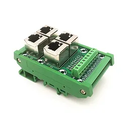 DIN Rail Mount  RJ45  Module,RJ45 8P8C Jack 4-Way Buss Breakout Board, Terminal Block, Connector.