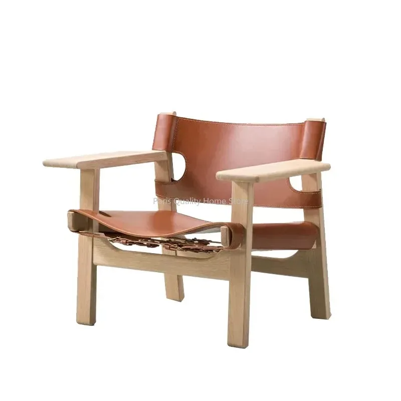 Nordic Massivholz Design Sattel Leder Jagd Stuhl Wohnzimmer Balkon Wabi Sabi Einzigen Liegestuhl