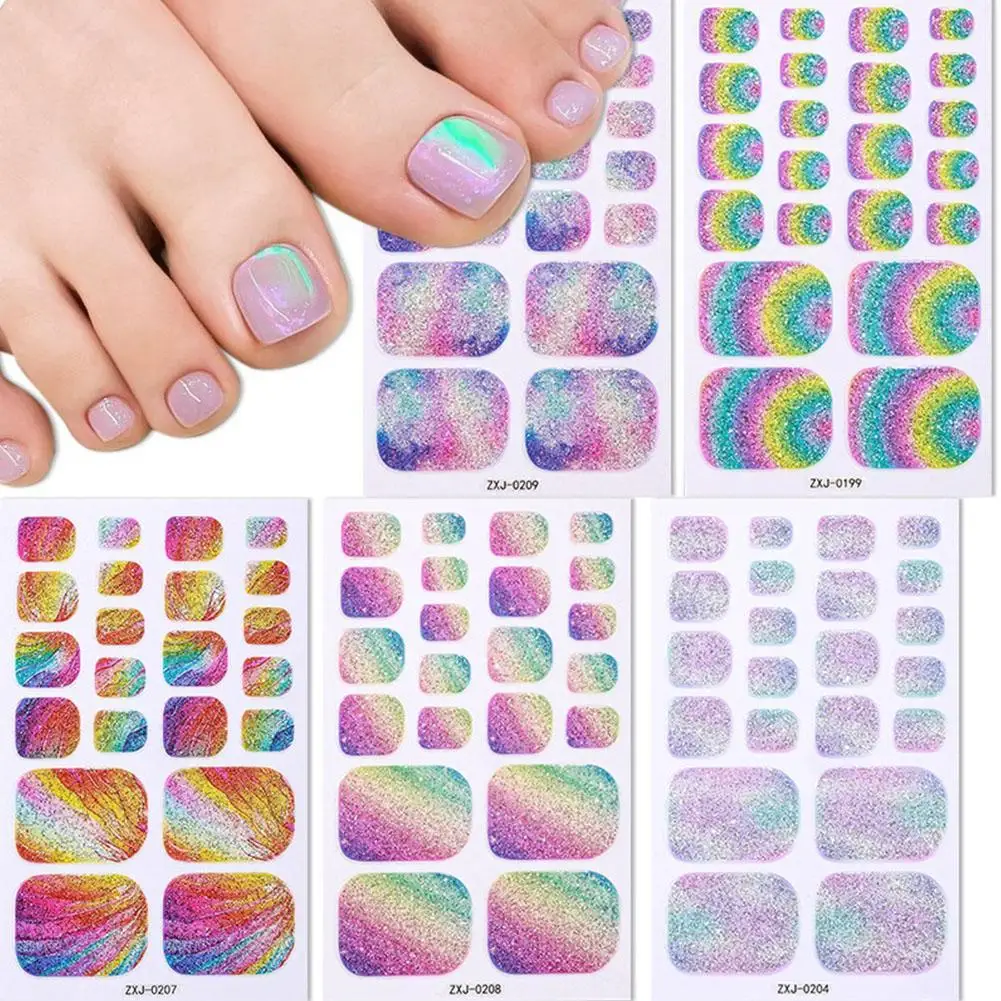 22 Srtips/sheet Toenail Semi Cured Gel Nail Wraps Long Lasting Full Cover Nail Gel Sticker Press on Nails Wraps Manicure