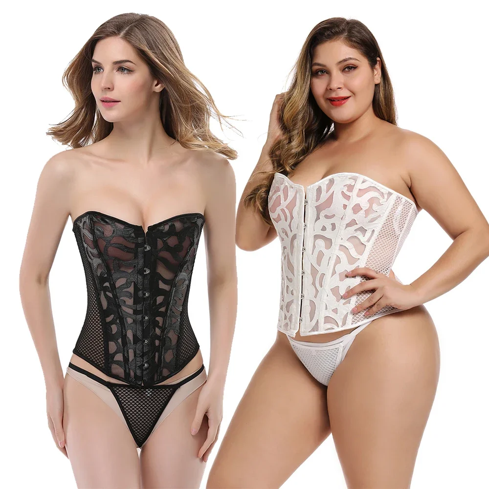 

Sexy Women Bustier Top Breathable Slimimg Body Shapwear Mesh Net Corset Size XS-6XL
